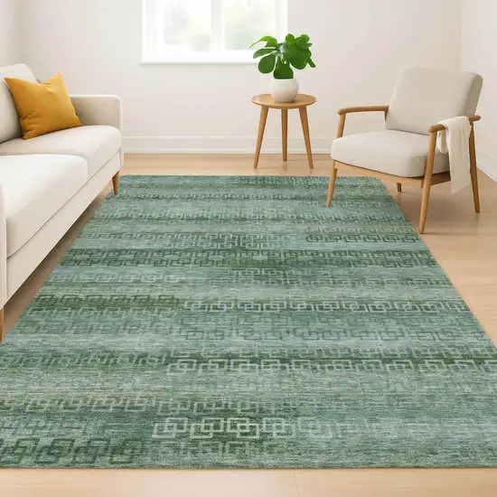Sage And Blue Striped Washable Area Rug With UV Protection Photo 6