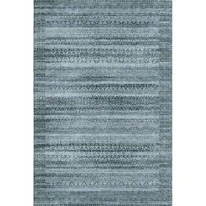 Photo of Sage And Blue Striped Washable Area Rug With UV Protection