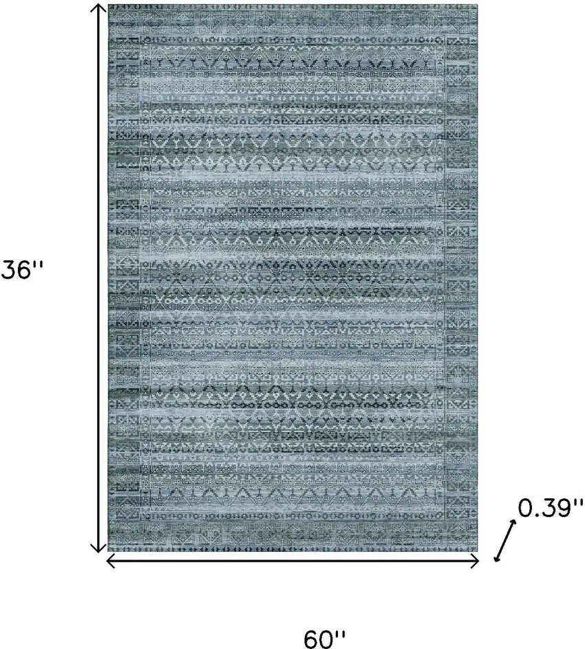 Sage And Blue Striped Washable Area Rug With UV Protection Photo 9