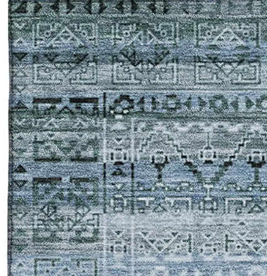 Sage And Blue Striped Washable Area Rug With UV Protection Photo 4