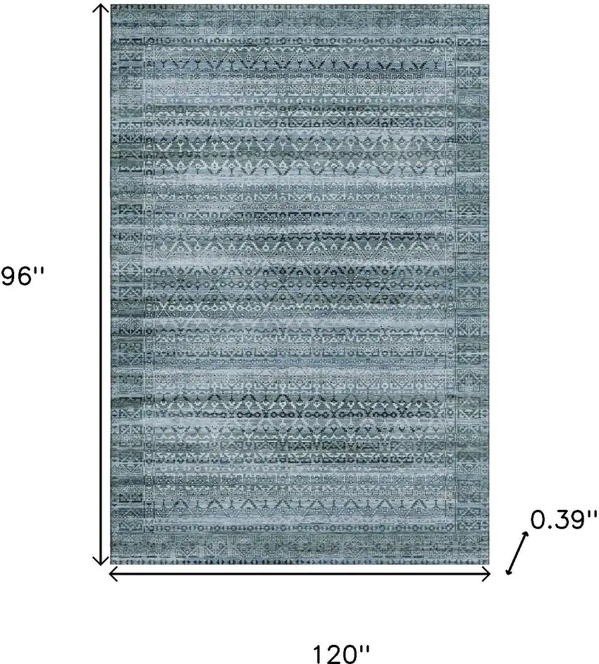 Sage And Blue Striped Washable Area Rug With UV Protection Photo 9