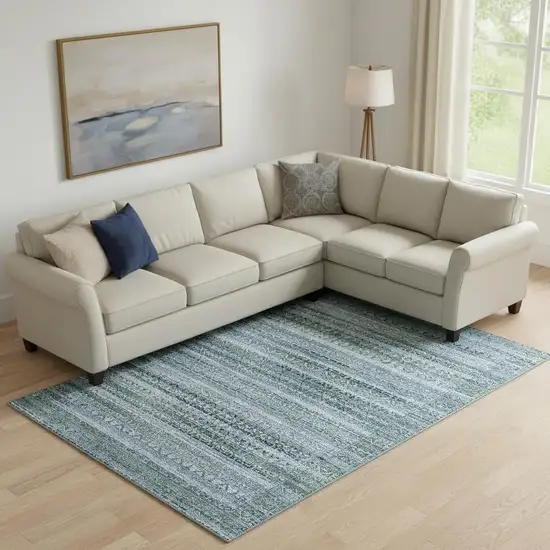 Sage And Blue Striped Washable Area Rug With UV Protection Photo 2