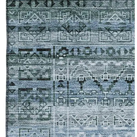 Sage And Blue Striped Washable Area Rug With UV Protection Photo 4