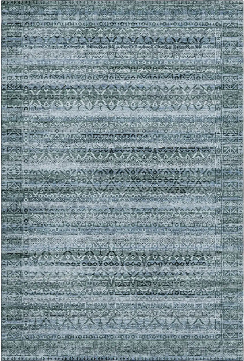 Sage And Blue Striped Washable Area Rug With UV Protection Photo 1