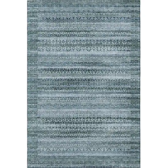 Sage And Blue Striped Washable Area Rug With UV Protection Photo 4