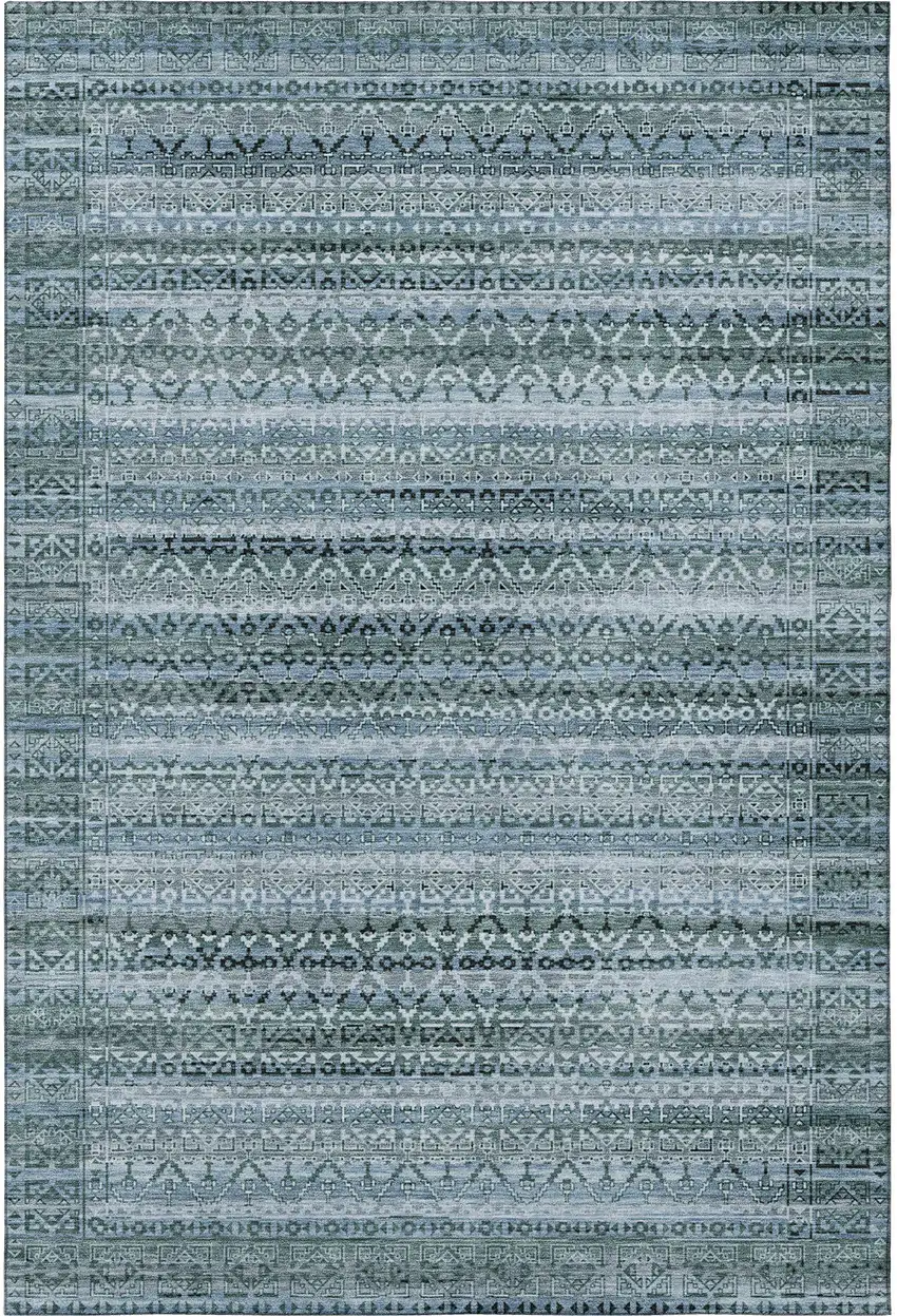 Sage And Blue Striped Washable Area Rug With UV Protection Photo 4
