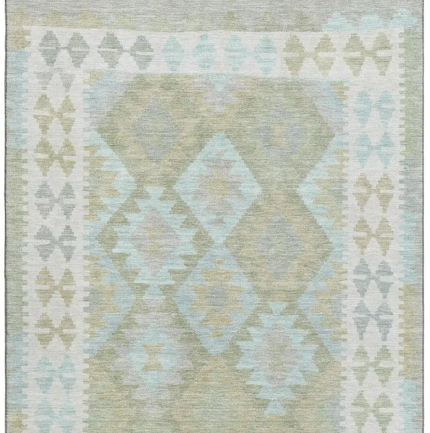 Sage And Blue Tribal Washable Area Rug With UV Protection Photo 4