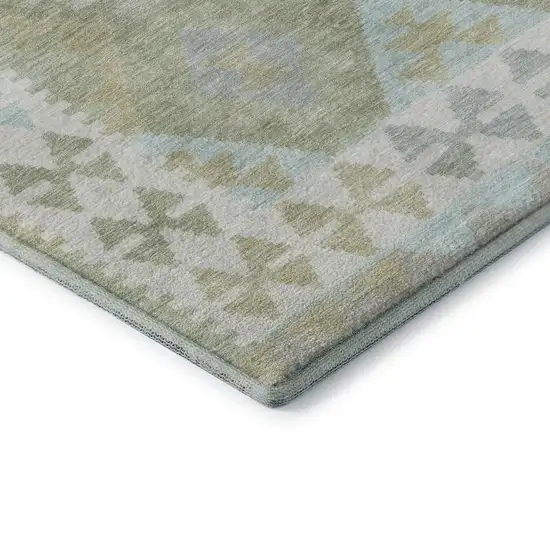 Sage And Blue Tribal Washable Area Rug With UV Protection Photo 8
