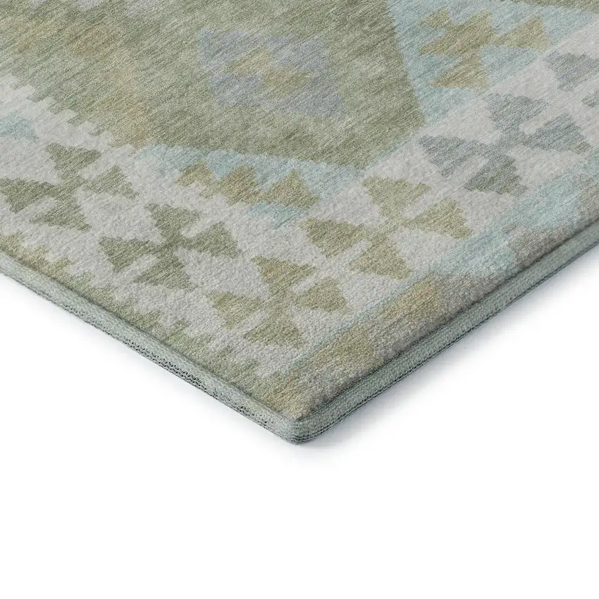 Sage And Blue Tribal Washable Area Rug With UV Protection Photo 8