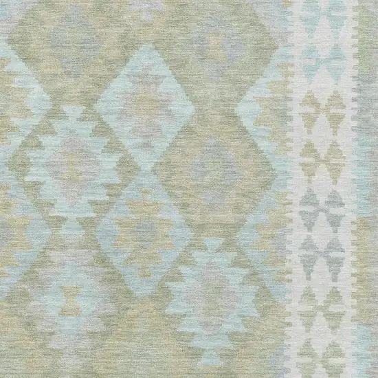 Sage And Blue Tribal Washable Area Rug With UV Protection Photo 3