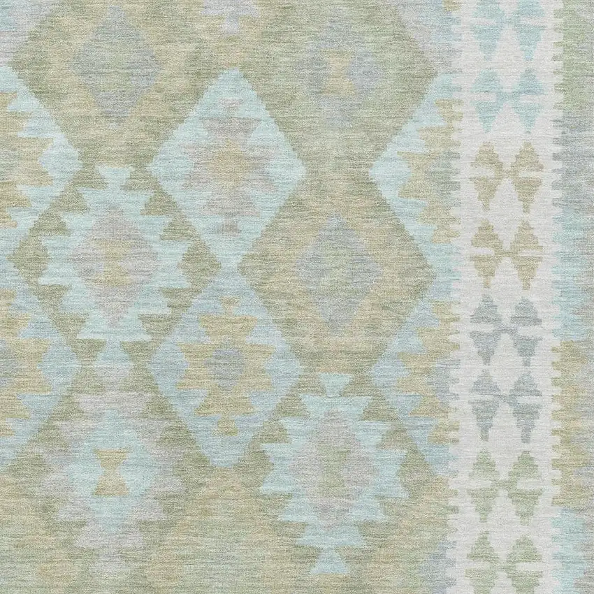 Sage And Blue Tribal Washable Area Rug With UV Protection Photo 3