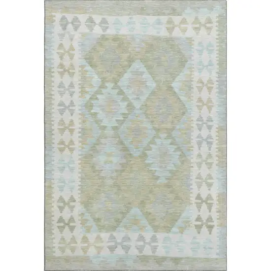 Sage And Blue Tribal Washable Area Rug With UV Protection Photo 1