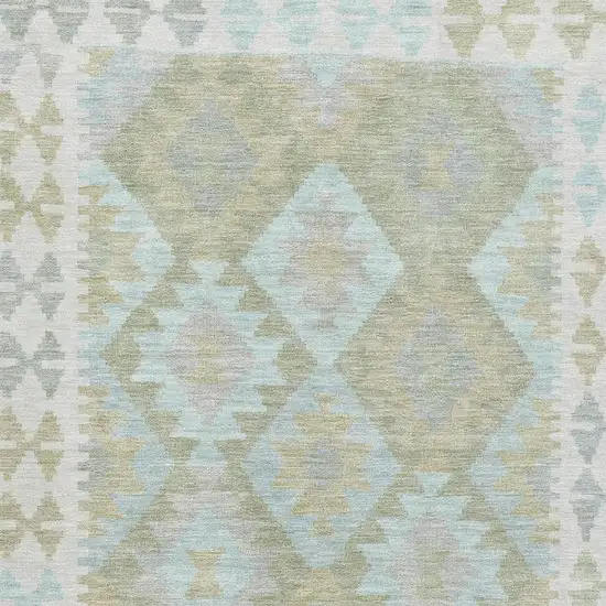 Sage And Blue Tribal Washable Area Rug With UV Protection Photo 3