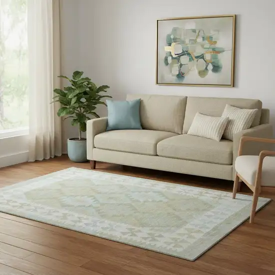 Sage And Blue Tribal Washable Area Rug With UV Protection Photo 2