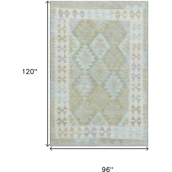 Sage And Blue Tribal Washable Area Rug With UV Protection Photo 9