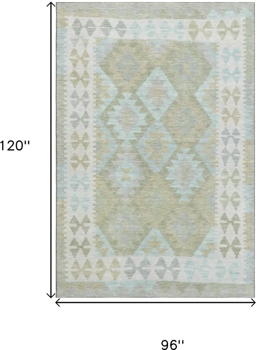 Sage And Blue Tribal Washable Area Rug With UV Protection Photo 9