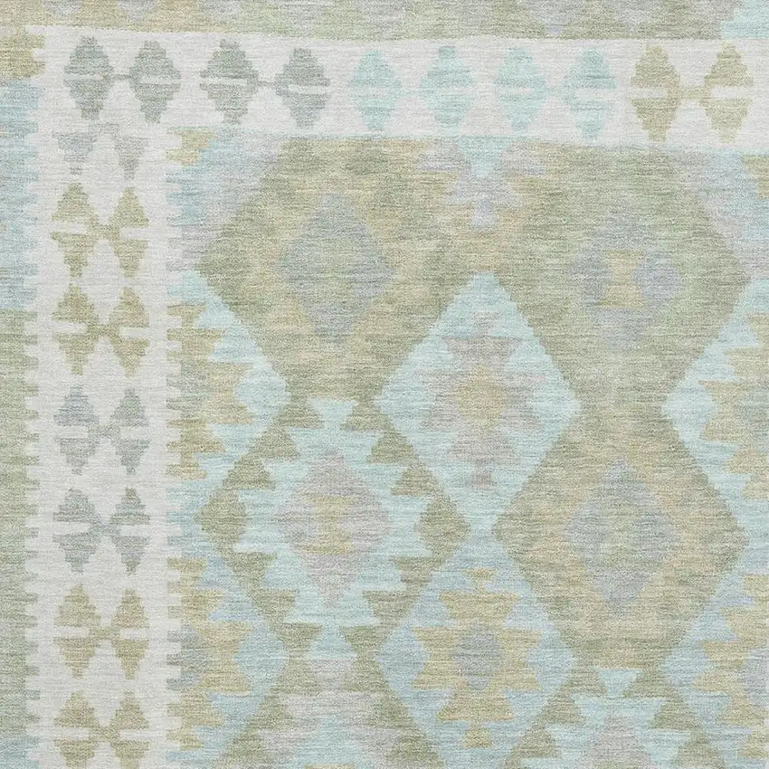 Sage And Blue Tribal Washable Area Rug With UV Protection Photo 3