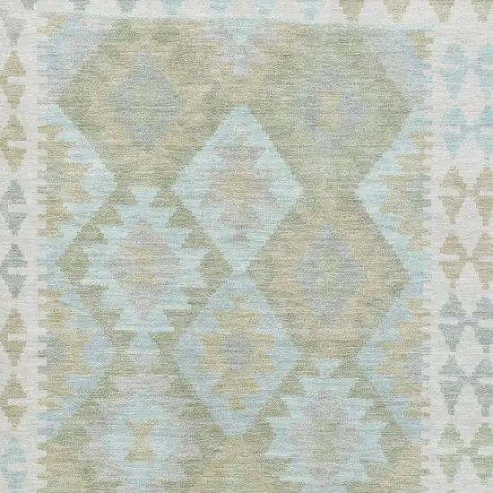 Sage And Blue Tribal Washable Area Rug With UV Protection Photo 3