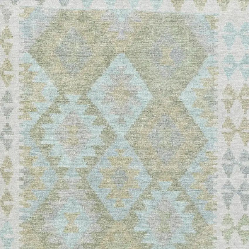 Sage And Blue Tribal Washable Area Rug With UV Protection Photo 3
