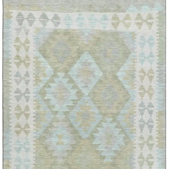 Sage And Blue Tribal Washable Area Rug With UV Protection Photo 3