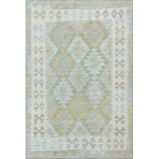 Sage And Blue Tribal Washable Area Rug With UV Protection Photo 4