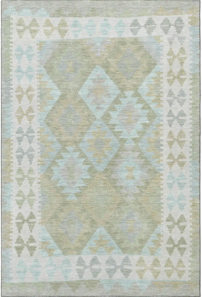 Sage And Blue Tribal Washable Area Rug With UV Protection Photo 4