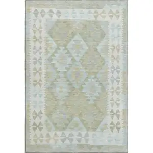 Photo of Sage And Blue Tribal Washable Area Rug With UV Protection