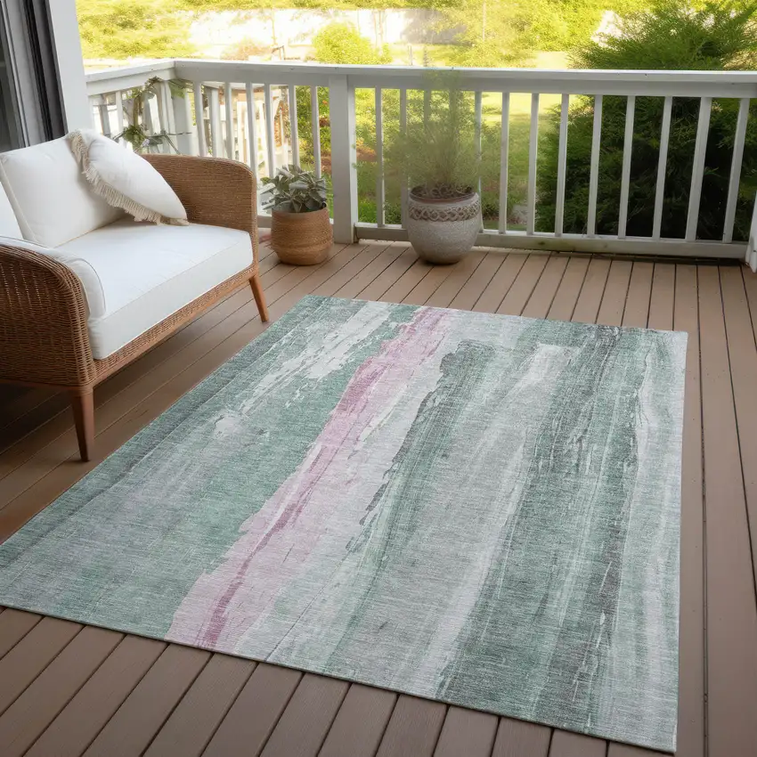 Sage And Blush Abstract Washable Indoor Outdoor Area Rug Photo 5