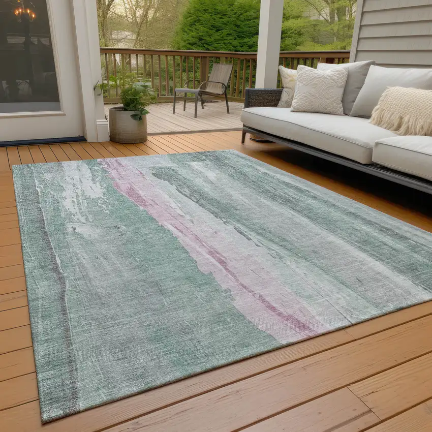 Sage And Blush Abstract Washable Indoor Outdoor Area Rug Photo 8