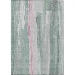 Photo of Sage And Blush Abstract Washable Indoor Outdoor Area Rug
