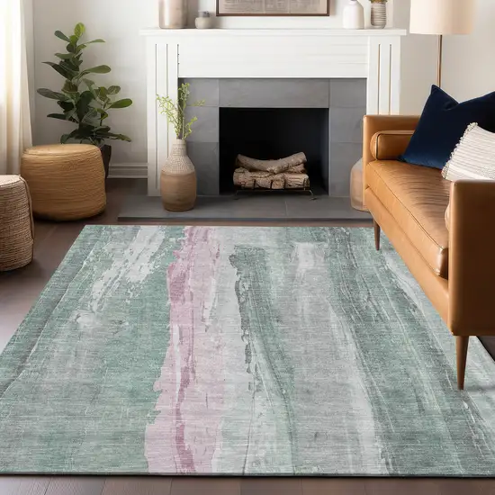 Sage And Blush Abstract Washable Indoor Outdoor Area Rug Photo 6