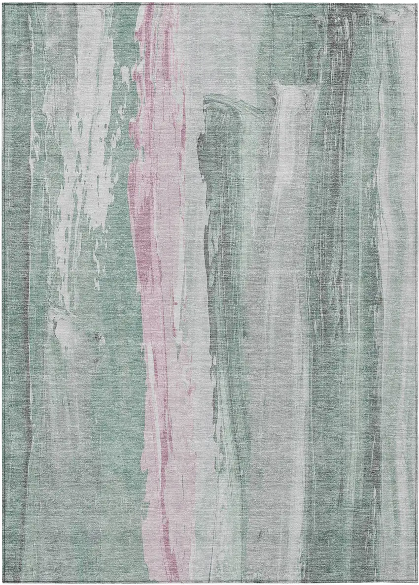 Sage And Blush Abstract Washable Indoor Outdoor Area Rug Photo 1
