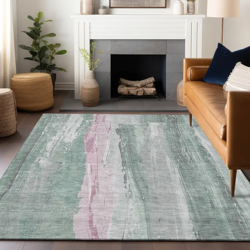 Sage And Blush Abstract Washable Indoor Outdoor Area Rug Photo 6