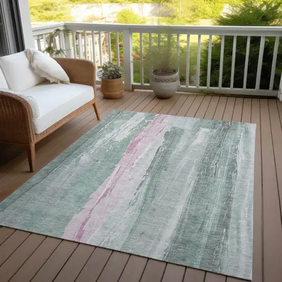 Sage And Blush Abstract Washable Indoor Outdoor Area Rug Photo 5