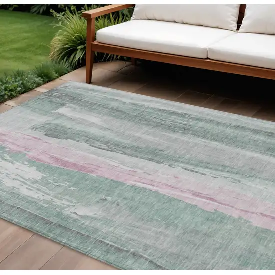 Sage And Blush Abstract Washable Indoor Outdoor Area Rug Photo 2