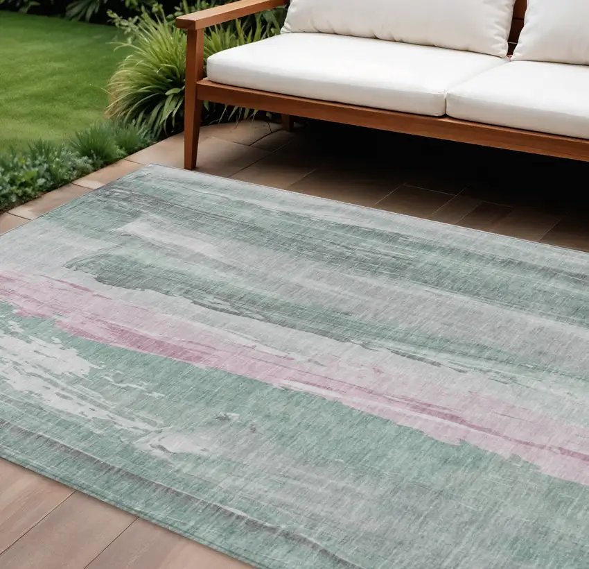 Sage And Blush Abstract Washable Indoor Outdoor Area Rug Photo 2