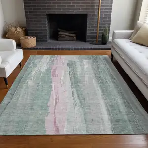 Photo of Sage And Blush Abstract Washable Indoor Outdoor Area Rug