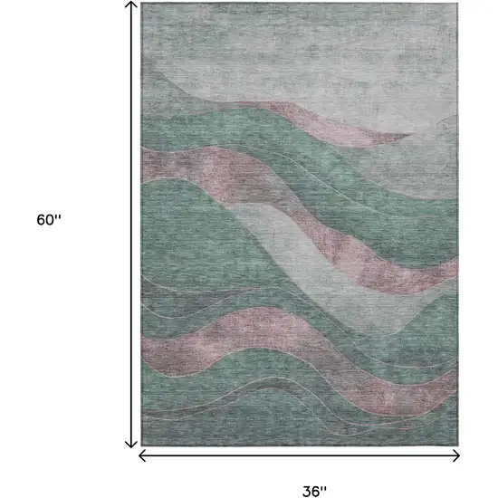Sage And Blush Abstract Washable Indoor Outdoor Area Rug Photo 9
