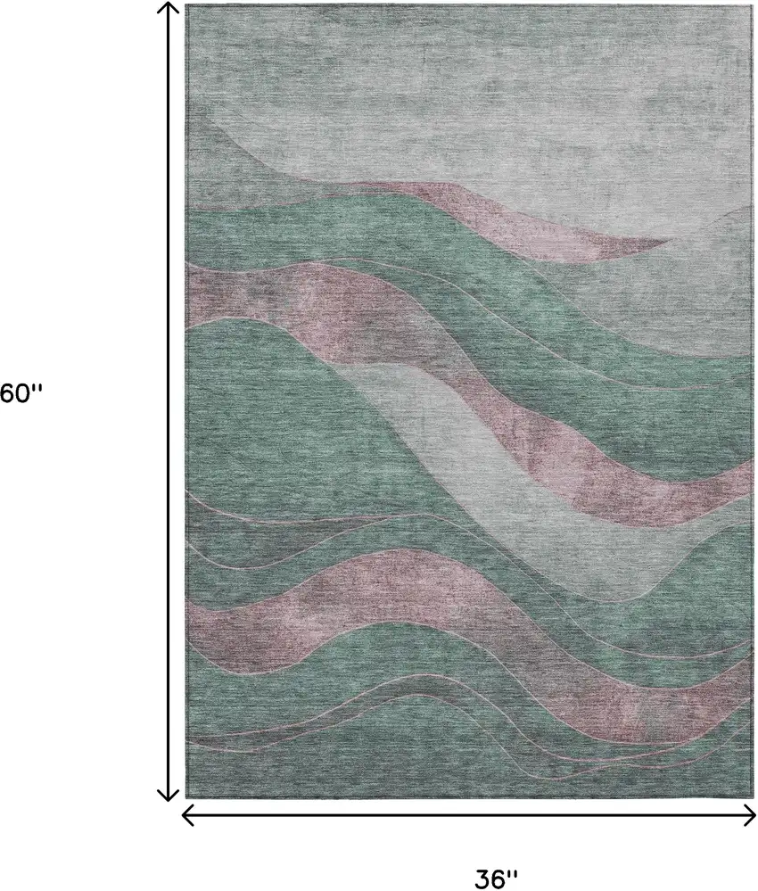 Sage And Blush Abstract Washable Indoor Outdoor Area Rug Photo 9
