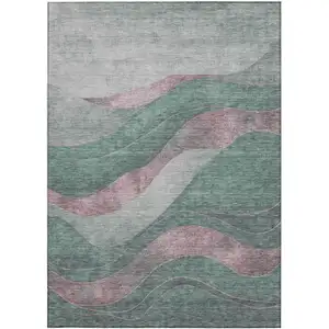 Photo of Sage And Blush Abstract Washable Indoor Outdoor Area Rug