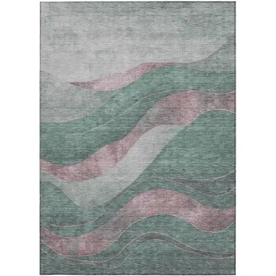 Sage And Blush Abstract Washable Indoor Outdoor Area Rug Photo 1