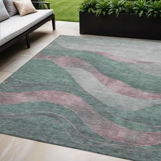 Sage And Blush Abstract Washable Indoor Outdoor Area Rug Photo 2