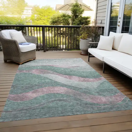 Sage And Blush Abstract Washable Indoor Outdoor Area Rug Photo 7