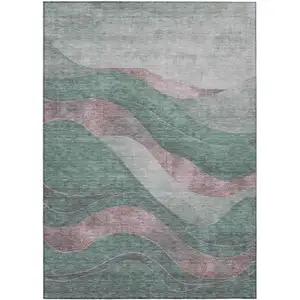 Photo of Sage And Blush Abstract Washable Indoor Outdoor Area Rug