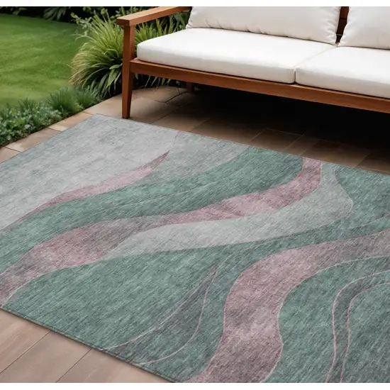 Sage And Blush Abstract Washable Indoor Outdoor Area Rug Photo 2