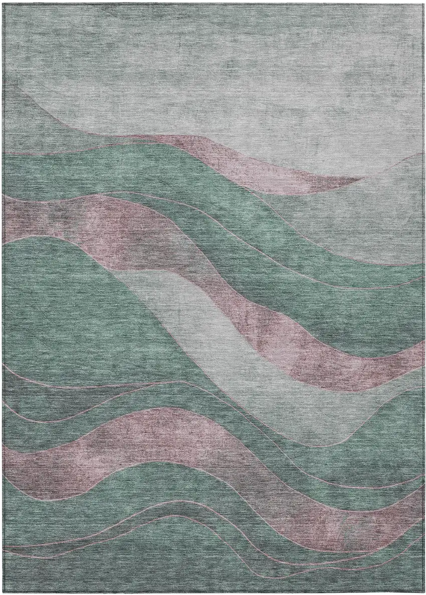 Sage And Blush Abstract Washable Indoor Outdoor Area Rug Photo 1