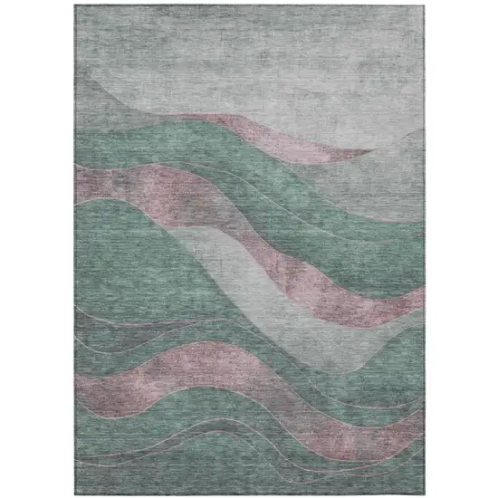 Sage And Blush Abstract Washable Indoor Outdoor Area Rug Photo 2
