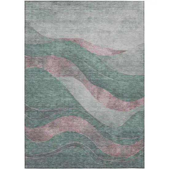 Sage And Blush Abstract Washable Indoor Outdoor Area Rug Photo 1