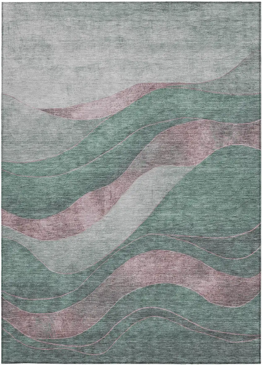 Sage And Blush Abstract Washable Indoor Outdoor Area Rug Photo 4