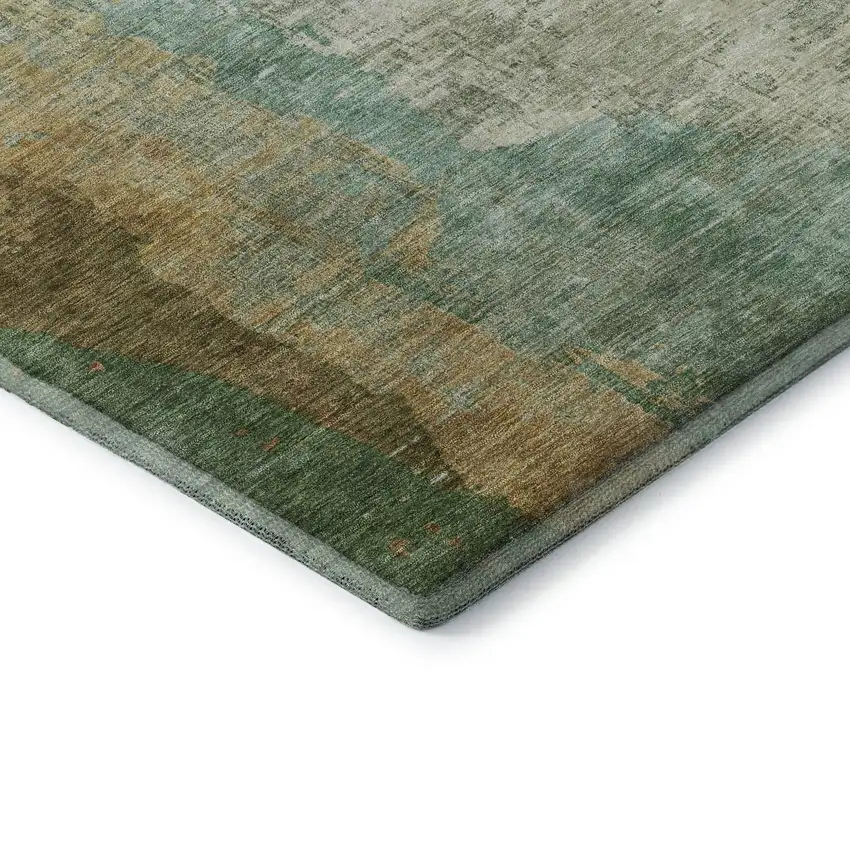 Sage And Brown Abstract Washable Area Rug With UV Protection Photo 6